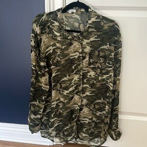 Glamorous camo sheer button down